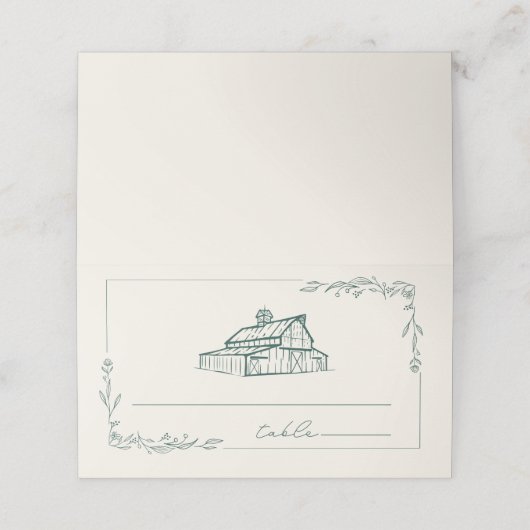 Carte De Placement Rustic Grange Emerald Green Mariage de automne (Extérieur déplié)