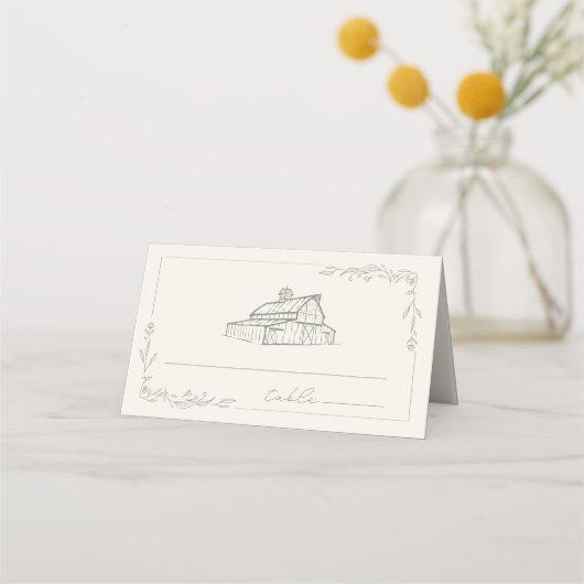 Carte De Placement Rustic Grange Sage Green Mariage de automne agrico (Devant)
