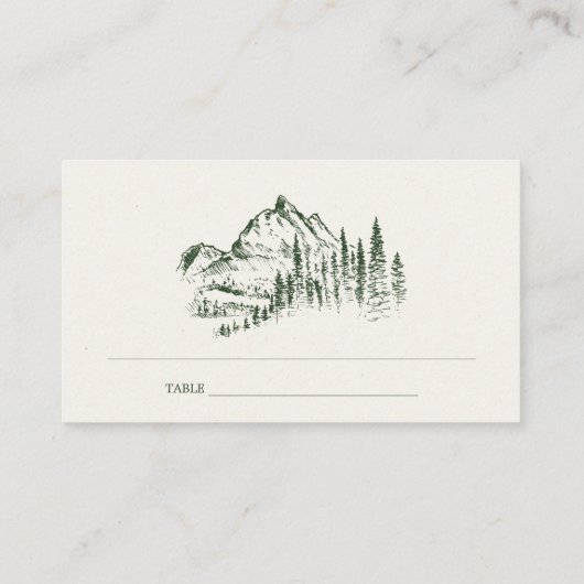Carte De Placement Rustic Green Pine Woods Mountain Sketch Mariage (Dos)