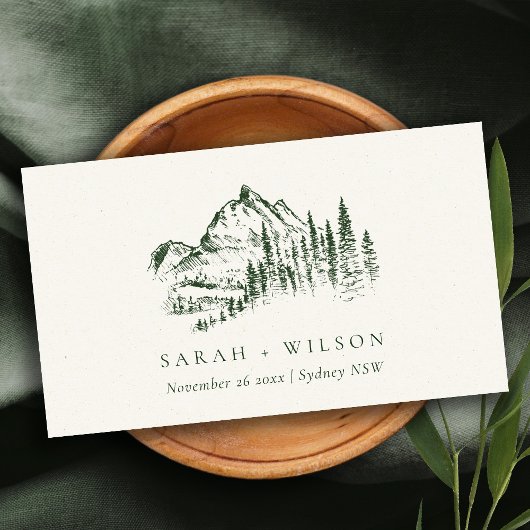 Carte De Placement Rustic Green Pine Woods Mountain Sketch Mariage