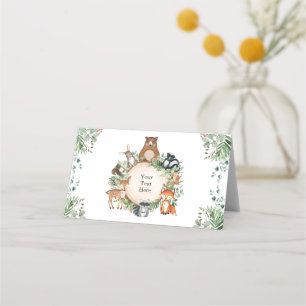 Carte De Placement Rustic Greenery Forêt de bois Bébé Animaux Fête