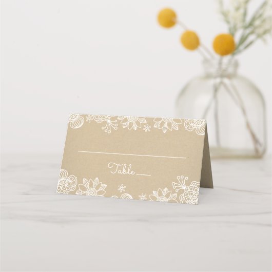 Carte De Placement Rustic Kraft et Floral Lace Mariage (Devant)