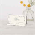 Carte De Placement Rustic Mountain Emerald Line Mariage<br><div class="desc">Illustration de montagnes avec bordure d'art floral.</div>