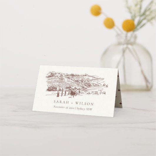 Carte De Placement Rustic Rust Brown Winery Mariage de croquis de mon (Devant)