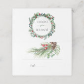Carte De Placement Rustic Winter Berry Pine Mariage de verdure (Extérieur déplié)