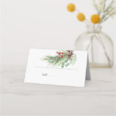 Carte De Placement Rustic Winter Berry Pine Mariage de verdure (Devant)