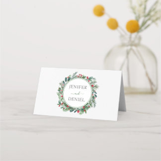 Carte De Placement Rustic Winter Berry Pine Mariage de verdure