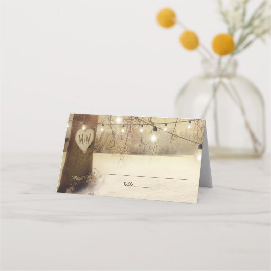 Carte De Placement Rustic Winter Tree Twinkle Mariage (Devant)