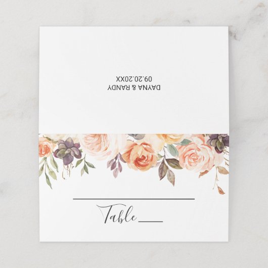 Carte De Placement Rustique Automne Élégant Floral Mariage Carte Plac (Extérieur déplié)