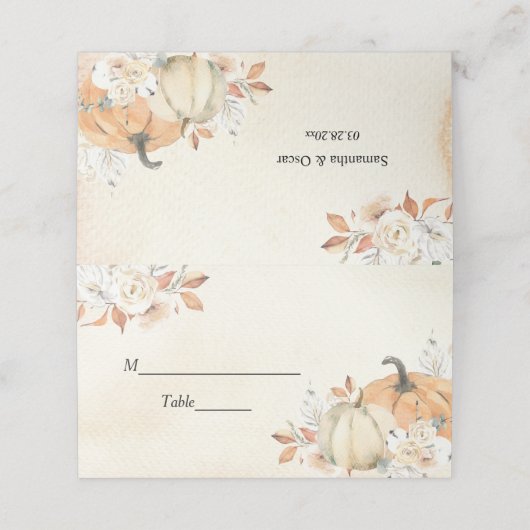 Carte De Placement Rustique Automne Orange Citrouilles & Fleurs (Extérieur déplié)