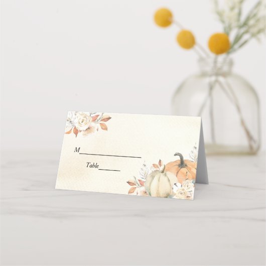 Carte De Placement Rustique Automne Orange Citrouilles & Fleurs (Devant)