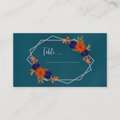 Carte De Placement Rustique Automne Orange Navy Bleu Floral Mariage (Devant)