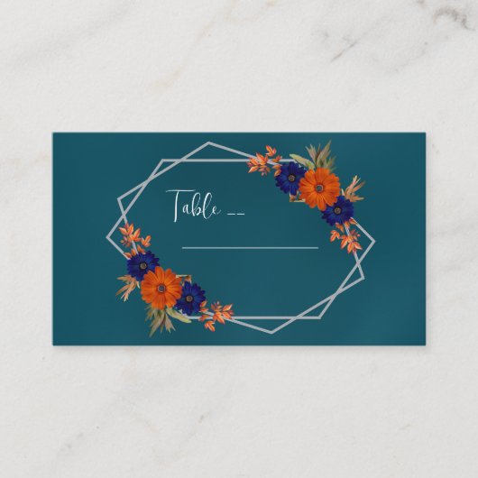 Carte De Placement Rustique Automne Orange Navy Bleu Floral Mariage (Devant)