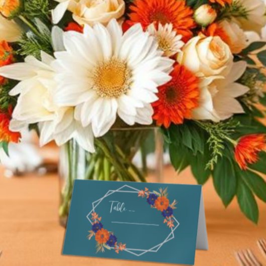 Carte De Placement Rustique Automne Orange Navy Bleu Floral Mariage