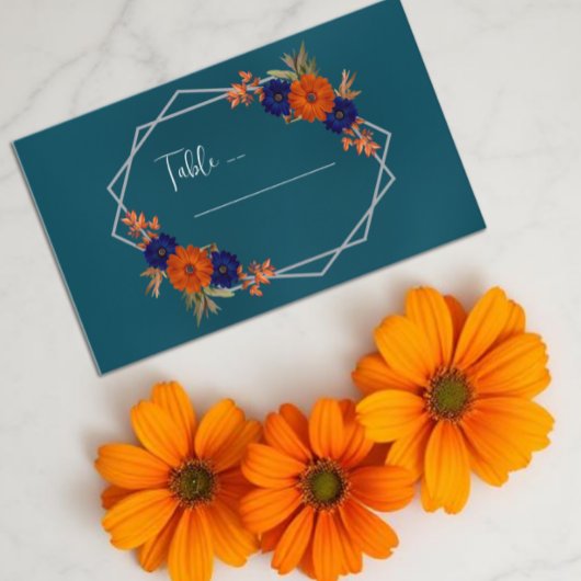 Carte De Placement Rustique Automne Orange Navy Bleu Floral Mariage