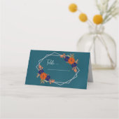 Carte De Placement Rustique Automne Orange Navy Bleu Floral Mariage (Devant)