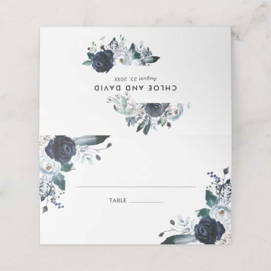 Carte De Placement Rustique Boho Navy Floral Mariage (Extérieur déplié)