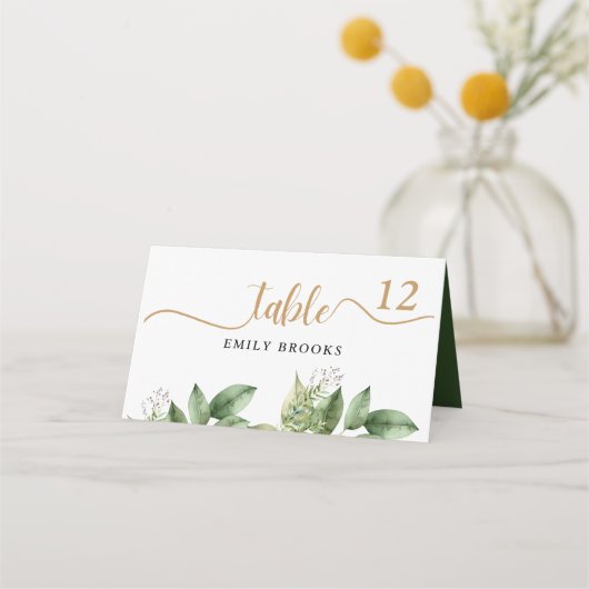 Carte De Placement Rustique Botanique Vert & Or Mariage Foliage (Devant)