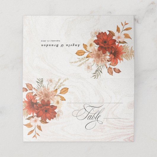 Carte De Placement Rustique Burnt Orange Terracotta Élégant Mariage (Extérieur déplié)