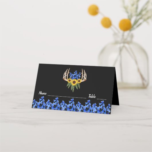 Carte De Placement Rustique Floral Antlers Mariage Place Card (Devant)