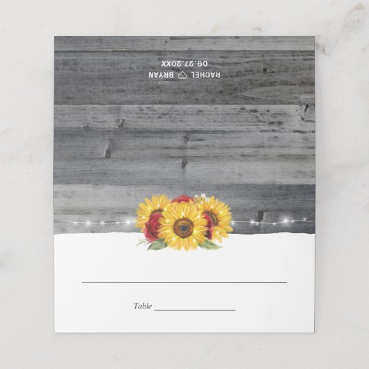 Carte De Placement Rustique gris Rose d'aquarelle Mariage tournesol (Extérieur déplié)
