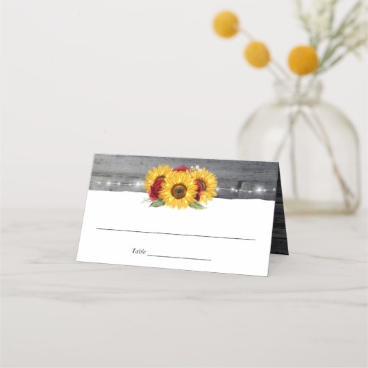 Carte De Placement Rustique gris Rose d'aquarelle Mariage tournesol (Devant)