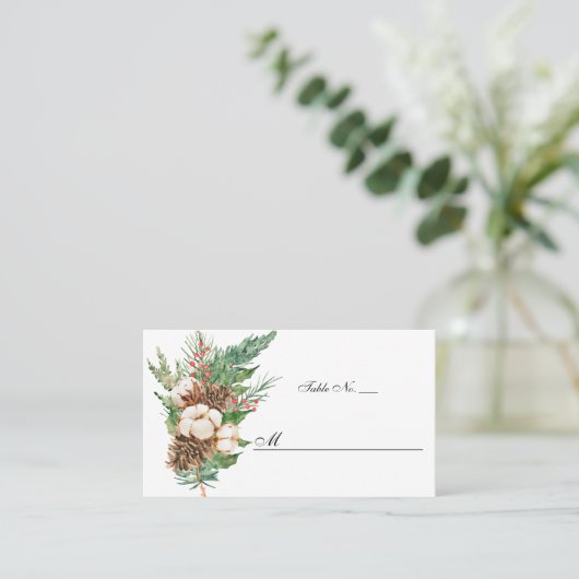 Carte De Placement Rustique hiver Botanique Blanc Floral Mariage plat (Debout devant)