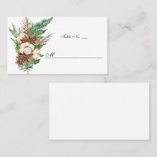 Carte De Placement Rustique hiver Botanique Blanc Floral Mariage plat (Devant / Derrière)