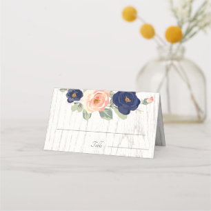 Carte De Placement Rustique Pays Marine Bleu et Pêcher Floral Mariage