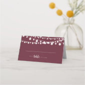 Carte De Placement Rustique String Lights Burgundy Mariage Place Card (Devant)
