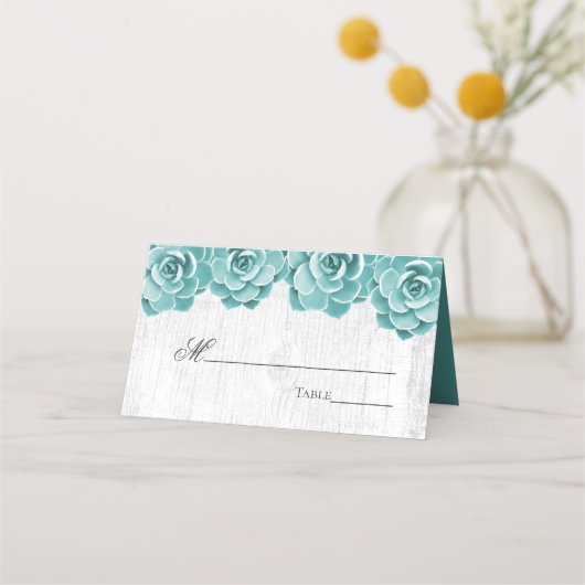 Carte De Placement Rustique Succulent Floral Élégant table de mariage (Devant)