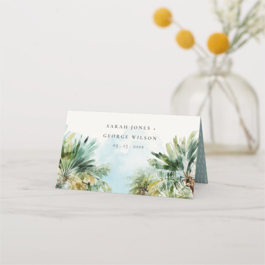 Carte De Placement Sable Tropical Beach Aquarelle Palm Trees Mariage (Devant)