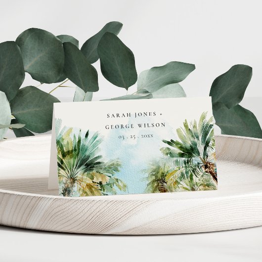 Carte De Placement Sable Tropical Beach Aquarelle Palm Trees Mariage