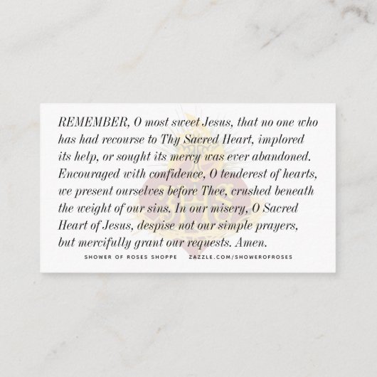 Carte De Placement Sacré-Coeur de Jésus (Dos)