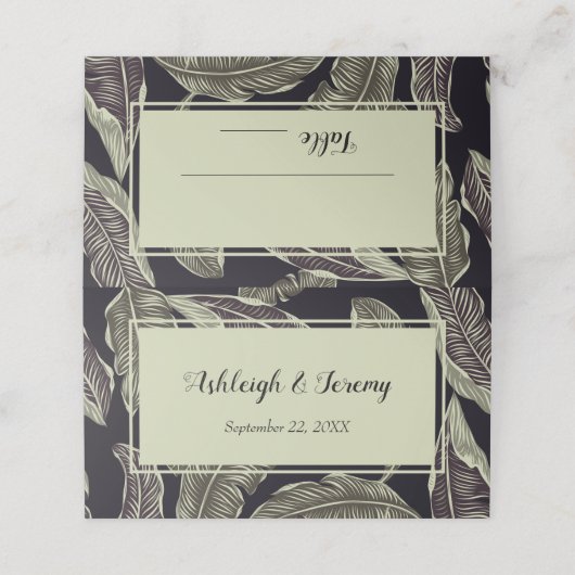 Carte De Placement Sage de feuillage Tropical Vert Mariage de script  (Extérieur déplié)