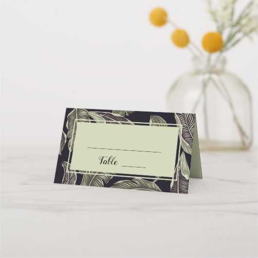 Carte De Placement Sage de feuillage Tropical Vert Mariage de script (Dos)