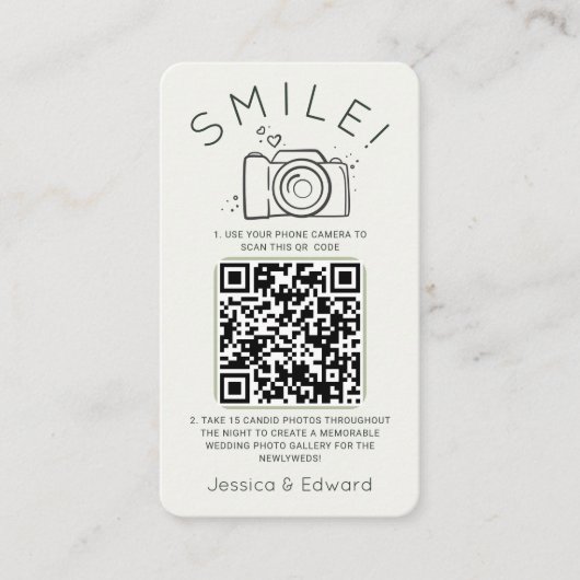 Carte De Placement Sage Green Cream Photos mémorables Qr Code mariage (Devant)