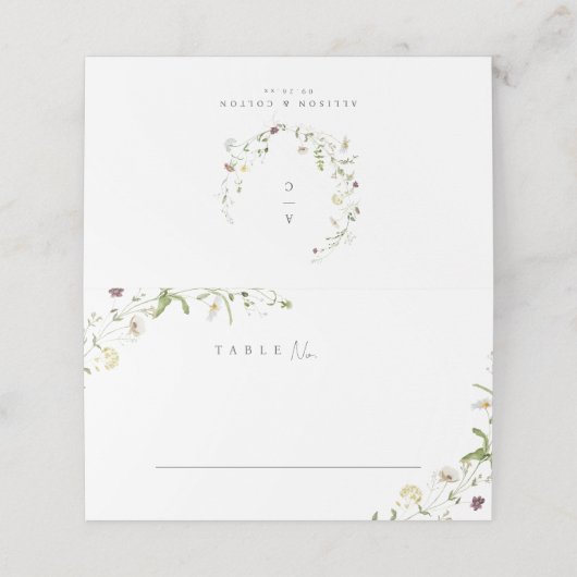 Carte De Placement Sage Green Fleur sauvage Russe Boho Mariage Monogr (Extérieur déplié)