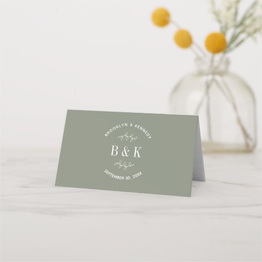 Carte De Placement Sage Green Floral Botanogram Nom du couple (Dos)
