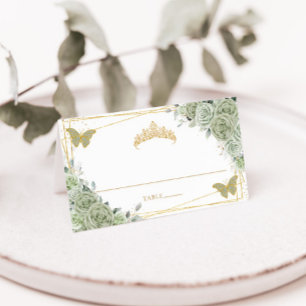 Carte De Placement Sage Green Floral Papillons Quinceañera Anniversai