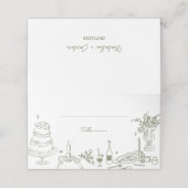 Carte De Placement Sage Green main tiré Merci Mariage Whimsical (Extérieur déplié)