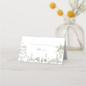 Carte De Placement Sage Green main tiré Merci Mariage Whimsical (Devant)