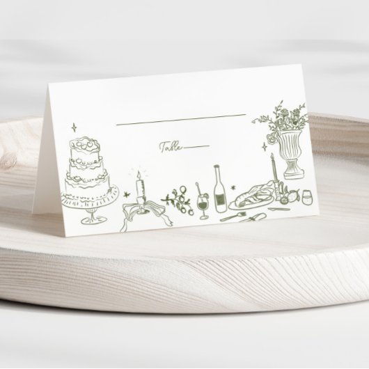Carte De Placement Sage Green main tiré Merci Mariage Whimsical