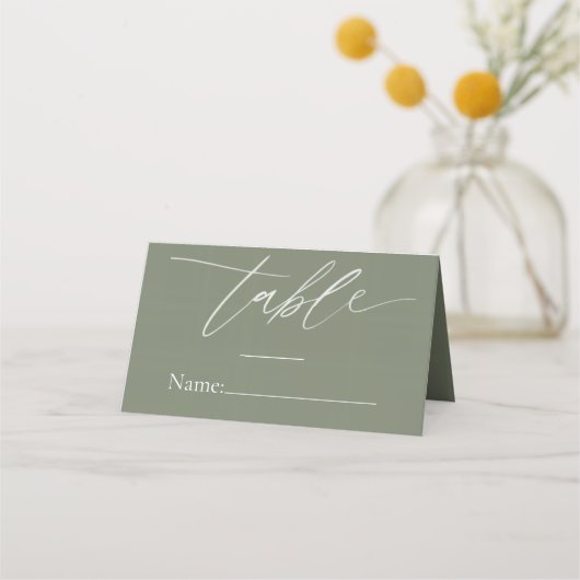 Carte De Placement Sage Green Wedding Place Card with Elegant Script (Devant)