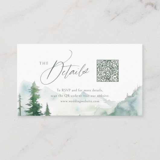 Carte De Placement Sage Mountain Forest Rustic QR code Details (Devant)