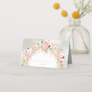 Carte De Placement Sage Rustique Vert & Arche Florale Rose