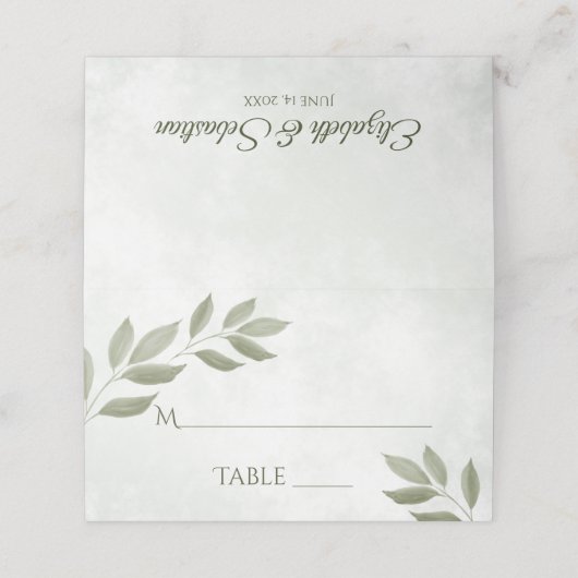 Carte De Placement Sage vert désir Feuilles Élégant mariage écriture (Extérieur déplié)
