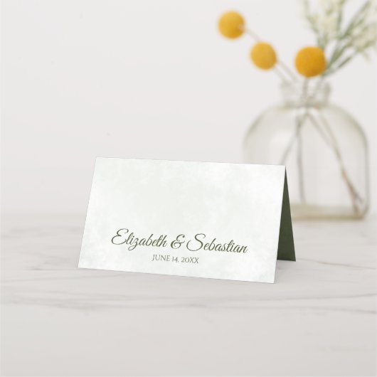 Carte De Placement Sage vert désir Feuilles Élégant mariage écriture (Dos)
