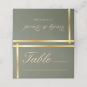 Carte De Placement Sage Vert et Golden Stripe Mariage moderne (Extérieur déplié)