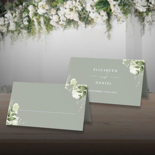 Carte De Placement Sage Vert Floral Verdure Mariage plié